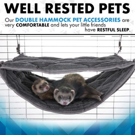 2 Brothers Wholesale Ferret Hammock for Cage - Plush Double Bunk Bed Hanging Clips - Perfect for 2 or More Small Pets! (Rats, Ferrets, Hamsters, Guinea Pigs, Chinchillas & Squirrels) - Black