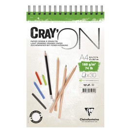 Clairefontaine Cray'On 975031C Drawing Pad (160 g, Ideal for Dry Technology, 30 Sheets, DIN A4, 21 x 29.7 cm, Spiral Bound, Micro-Perforated) Extra White