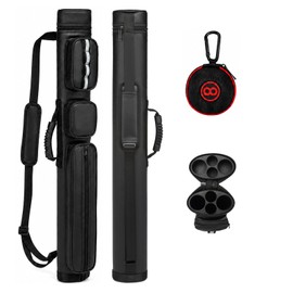 2x2 Leather Pool Cue Case for 2 Butts & 2 Shafts with Accessory Pockets