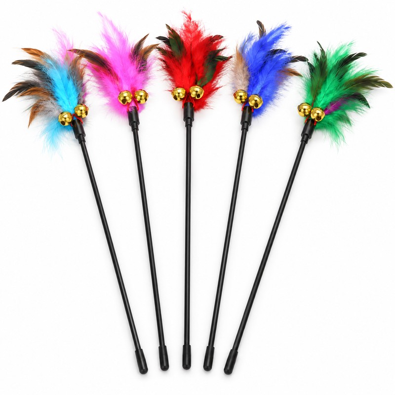 5-Piece Cat Feather Wand Toy Set for Interactive Play –
