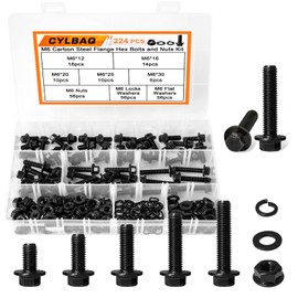 CYLBAQ 224PCS M6 Flanged Hex Bolts Nuts and Washers Assortment Kit, 10.9 Grade Carbon Steel Metric Flanged Hex Screws Bolts and Nuts Kit 12mm 16mm 20mm 25mm 30mm