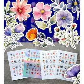 Stickers Pack (Over 150 Stickers) Gorgeous Elegant Painted Flowers Vintage Styled Small Vinyl Stickers White Holographic Transparent