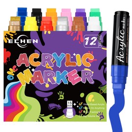 ECHEN 12 Colors Jumbo Acrylic Paint Markers, 15mm Waterproof Permanent Paint Pens for Wood, Canvas, Stone, Rock Painting, Mug, Ceramic, Glass, Metal Surfaces, DIY Crafts Making Art Supplies