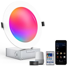 iodoo Smart WiFi 4/6 inch RGB+CW Led Recessed Lighting with Remote and Junction Box, 800LM / 1080LM Compatible with Alexa and Google Home Assistant,9W / 12W 2700K-6500K,CRI90+ (9W with Remote (1pc))