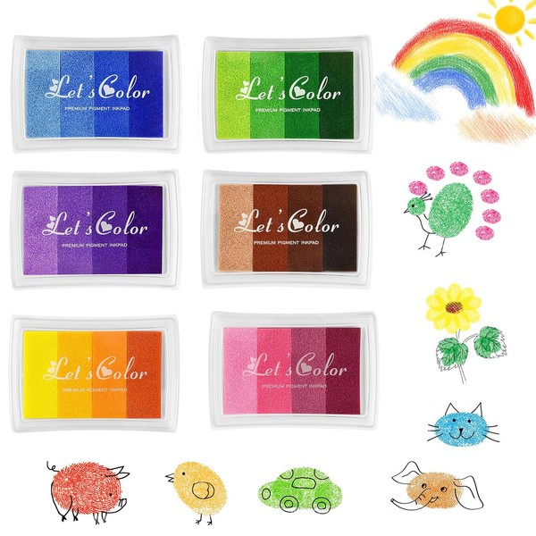 CafullCon Pack of 6 Ink Pads, Colourful, 24 Colours, Ink