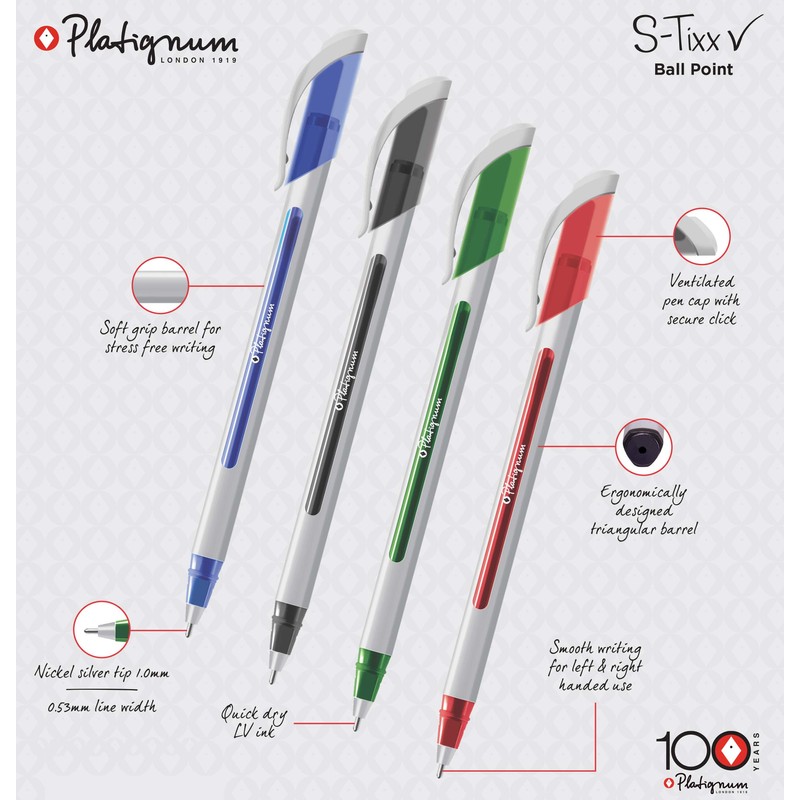 Platignum S-Tixx Multicoloured Ballpoint Pen [Pack of 50] Soft Grip