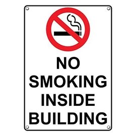 Weatherproof Plastic Vertical No Smoking Inside Building Sign with English Text and Symbol