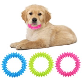 cobee Puppy Teething Chew Toy, 3 Packs Small Dog Puppy Toy Ring 360° Clean Pet Teeth and Soothe Itching Rubber Dog Chew Toy Oral Health Puppy Interactive