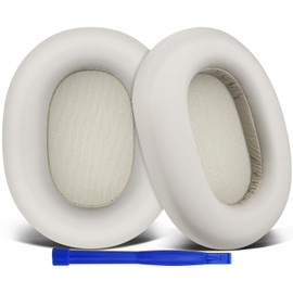 SOULWIT Protein Leather Replacement Earpads for Sony WH-1000XM5 (WH1000XM5) Noise Canceling Headphones, Ear Pads Cushions with Noise Isolation Memory Foam, Added Thickness - Silver