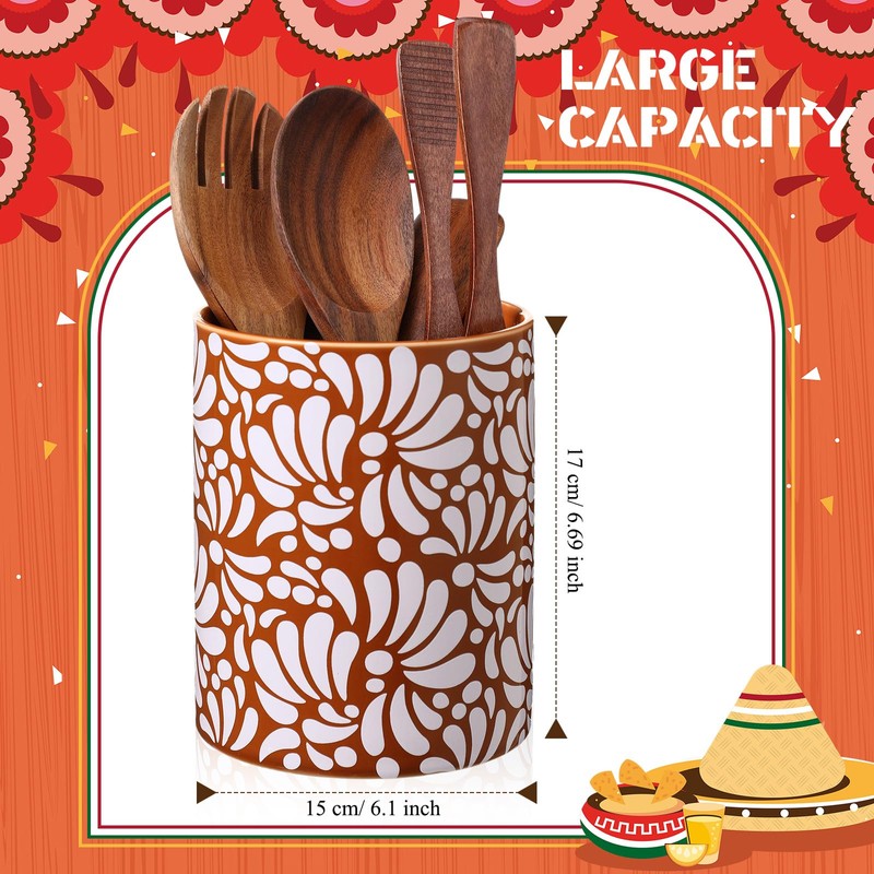 Kathfly Talavera Utensil Holder 6" Large Ceramic Mexican Kitchen Utensil
