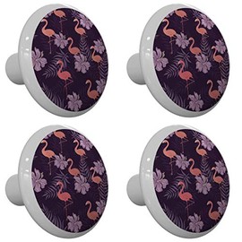 Gotham Decor Set of 4 Palm Tree Flamingo Ceramic Drawer Knobs