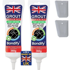 BONDIFY Waterproof Grey Grout Ready Mixed, Grout Repair Kit, 2PCs x 360g, FAST DRYING, Anti Mould Grey Tile Grout for Shower, Bathroom, Kitchen, Gap Filler