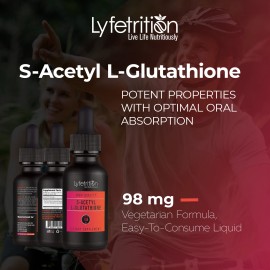 Lyfetrition S-Acetyl L-Glutathione 98mg, 4 Oz Liquid, 220 Servings, Made in USA