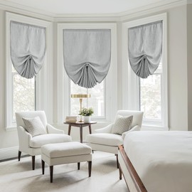 RYB HOME Linen Door Curtain, Privacy Tricia Door Window Curtains for Patio French Door Front Door Sidelight Storm Door Curtain Adjustable Pull Up Shade, W26 x L69 inches, Grey, 1 Piece