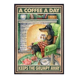 Yiruhe A Coffee A Day Keeps Grumpy Away Decorative Tin Sign Vintage Style for Home Office Cafe Decoration 20cm x 30cm Dog Lover Gift Metal Sign (Painting Style 2301)
