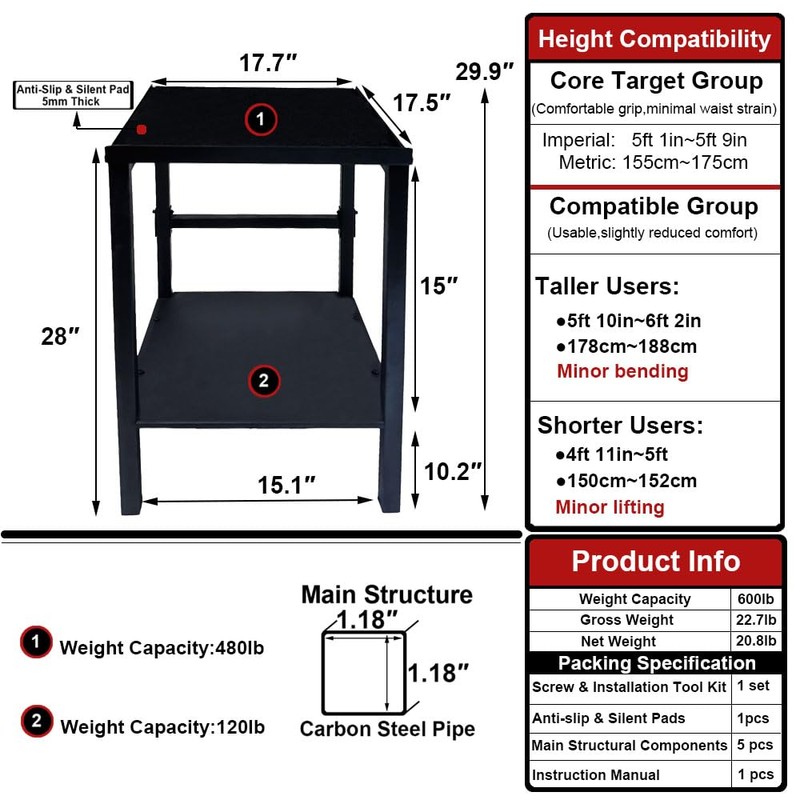 OGODU Adjustable Dumbbell & Kettlebell Rack Stand, 500/600/800LBS Gym