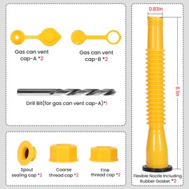Upgraded Gas Can Spout Replacement, Leak-Proof Gas Can Nozzle, 2-Kit Durable HDPE Material Spouts, Complete set with Flexible Nozzles, Vent Cap, Drill Bit, Easy Install, Fit most 1/2/5/10 Gal Oil Cans