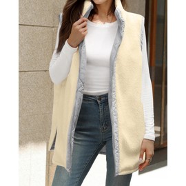 Zeagoo Puffer Vest for women Reversible Fleece Sherpa Vests Sleeveless Jacket Double Zip Up Long Fall Winter Warm Coats
