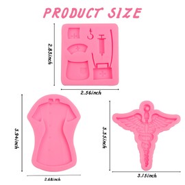 Medical Nurse Silicone Mold Set, Uniform Dress Cap Caduceus Design, 3 Pieces, Pink