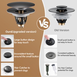 Fransiton Bathroom Sink Drain Stopper, Big-Cap Pop-up Drain Fits 1.1" -1.77" Lavatory Vanity RV Sink, Anti-Clogging Drain Plug with Detachable Hair Catcher Oil Rubbed Bronze