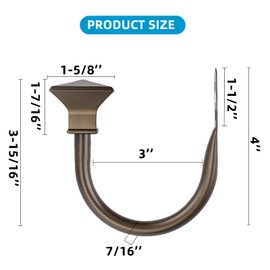 Kowibcl 4Pcs Square Metal Decorative Curtain Holdbacks, Wall Mounted Window Drapery Tiebacks for Bedroom, Livingroom, Office Come with Screws, Bronze