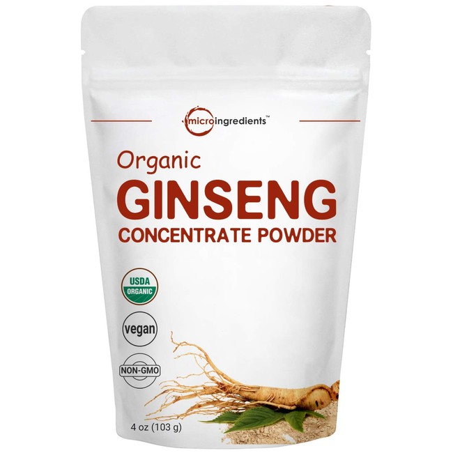 Maximum Strength Organic Ginseng Root 200:1 Powder, 4 Ounce, Red Panax Ginseng Powder, Active Ginsenosides to Support Energy, Immune System, Mental Health & Physical Performance, Vegan