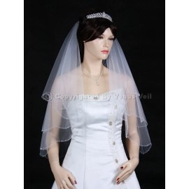 "Handmade" 2T White Elbow Scalloped Beaded Edge Bridal Wedding Veil