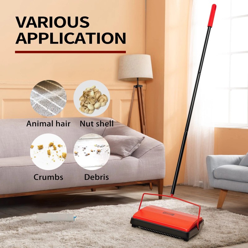 JEHONN Manual Carpet Floor Sweeper Horsehair Brush Non Electric Quiet