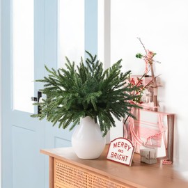 12 Pcs Christmas Norfolk Pine Stems,15" Real Touch Norfolk Pine Artificial Christmas Norfolk Pine Branches,Faux Greenery Pine Picks for Vase DIY Crafts Xmas Indoor Outdoor Home Decor