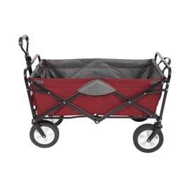 MacSports Classic Collapsible Folding Outdoor Utility Wagon | Heavy Duty Wheelbarrow Cart w/Wheels for Groceries, Sports Equipment, Gardening, Camping, Tailgating | Two-Tone (Wine/Gray)