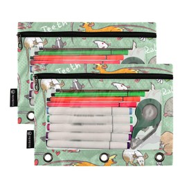 FFYHO Binder Pencil Pouch 2 Pack,Pattern with Fancy Rat Waterproof Pencil Pouches with Smooth Zipper, 3 Ring Clear Window Pencil Case Large Capacity for Teachers Clerk Doctors Nurses