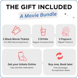 WONDERBOX AMC Movie Night Experience for 2, Gift Box with 2 Movie Tickets, Drinks & Popcorn, Valid at 550 Locations