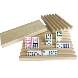 Yuanhe Domino Holder Trays Rack - Set of 4 Wooden Tiles Stand Holders for Mexican Train Rummy Chickenfoot