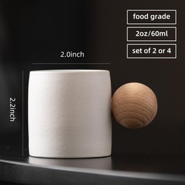 Dicmracy 2oz Ceramic Espresso Cups Set of 2 or 4, Espresso Cups with Wooden Handle, Demitasse Cups for Coffee or Tea (4 color choice) (white4, Large)