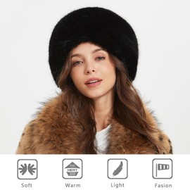 Winter Faux Fox Fur Hat for Women Beanie Skull Cap Furry Bucket Hat Ushanka Cossack Russian Style Black