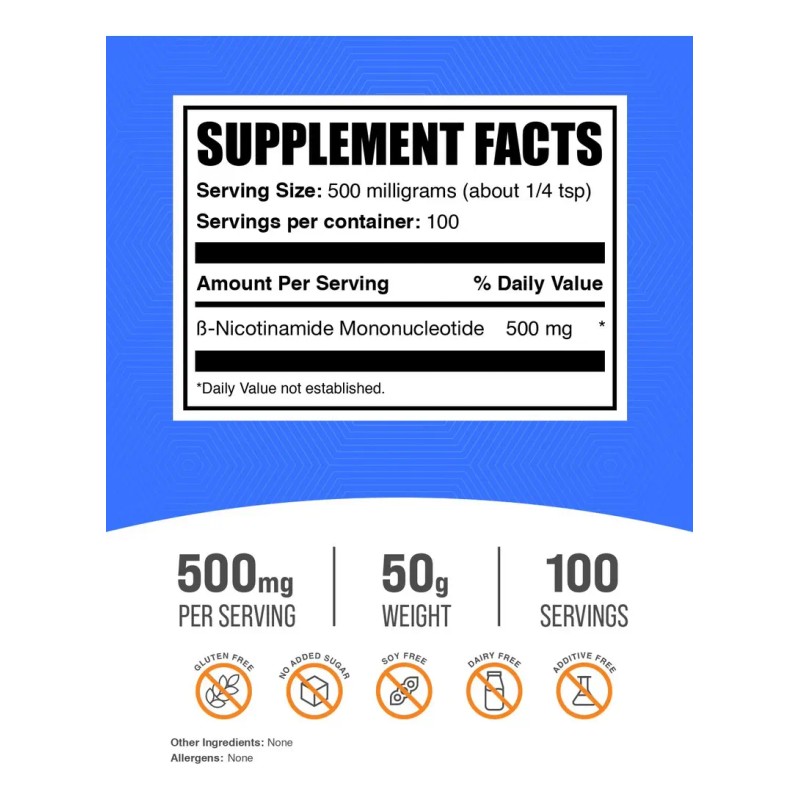 Bulk Suplements Nmn Mononucleótido De Nicotinamida 50gramos
