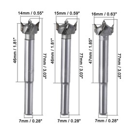 TA-VIGOR Forstner Drill Bit 14mm 15mm 16mm Dia., Carbide Alloy Steel Wood Hole Saw Auger Opener for Woodworking Hinge Hole Drilling Boring Bit Cutter(3in1 Set)