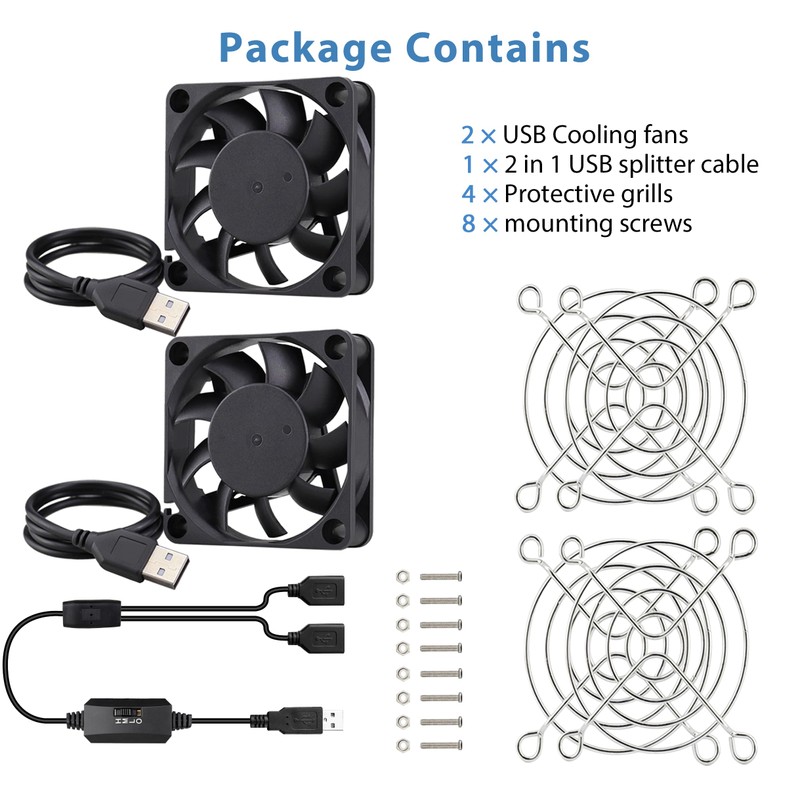 GDSTIME 5V USB Fan 60mm Mini Fan, 2 Pack 60mm