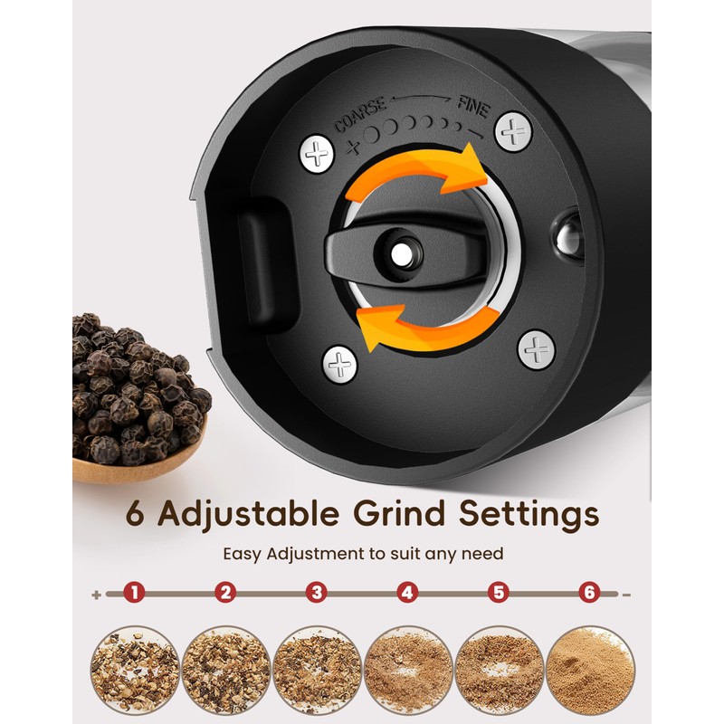Electric Salt and Pepper Grinder Set, Rechargeable USB Base, Automatic