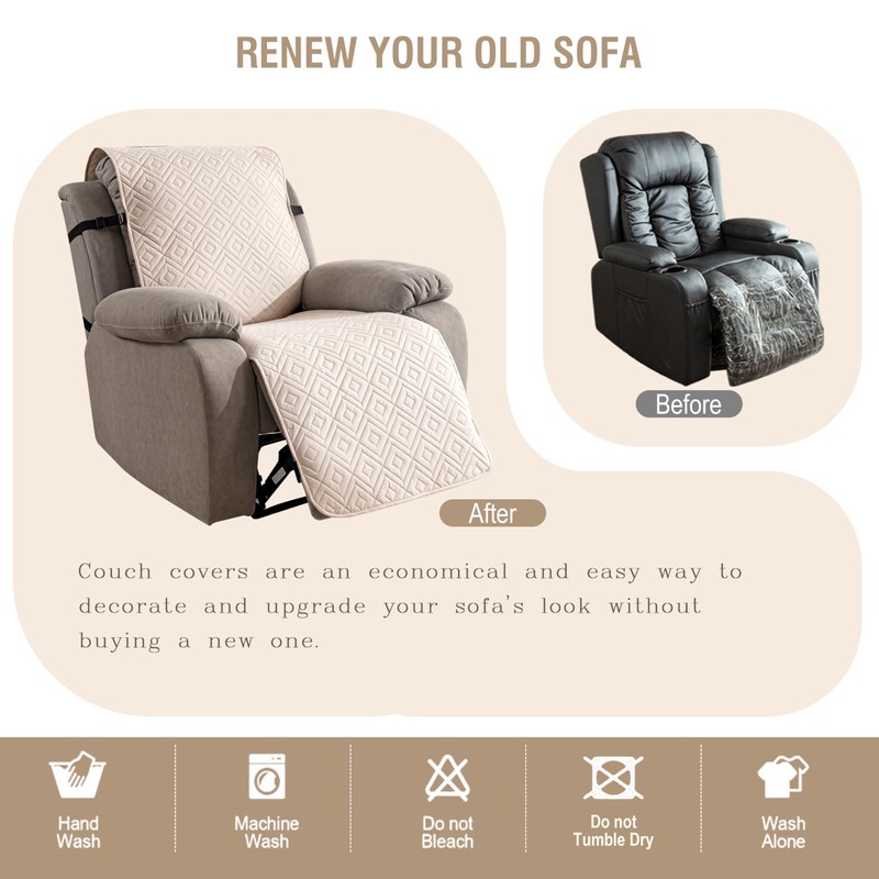 Genina Waterproof Recliner Chair Cover, Non-Slip Washable, 23.6"