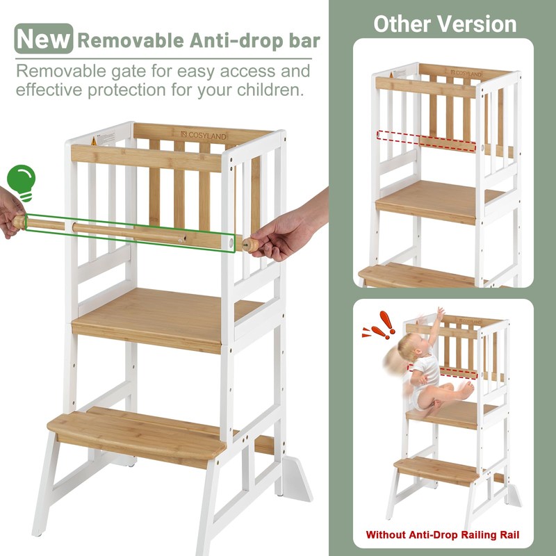 COSYLAND Toddler Standing Tower - Adjustable Height Toddler Kitchen Stool