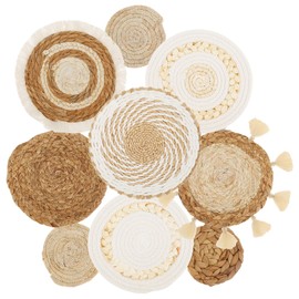 9 Pack Bohemia Hanging Wall Basket Decor Seagrass Rattan Wicker Basket Decor Art Attractive Wall Baskets Set Exquisite Handmade Round Woven Basket Wall Decor for Home Living Room