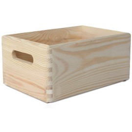 Creative Deco Large Wooden Crate Fruit Box Basket 30 x 20 x 13 cm (+/-1 cm) with Handles without Lid Wooden Box Unpainted Wooden Box for Documents Valuables Toys Tools