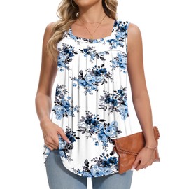 PEVRL Tank Top for Women Loose Fit Summer 2025 Sleeveless Long Flowy Square Neck Blue Rose XL