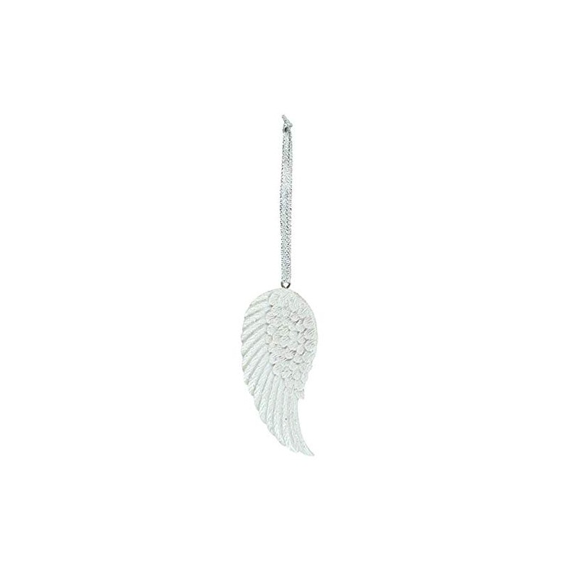Stunning White Resin Glitter Angel Wing Hanging Decoration - 7.5cm