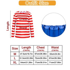 Kids World Book Day Costume Long-Sleeved Red and White Striped T-Shir, White & Red Hat+TUTU Dress, Wally Costume Cosplay Set, Girls World Book Day Carnival Fancy Dress Outfit