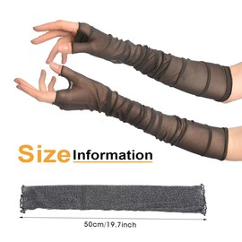 Teegxddy 2 Pairs of Tül Fingerless Arm Warmers, Arm Sleeves, UV Protection, Arm Sleeves, Summer for Perfect Party, Outdoor Sports Activities, black