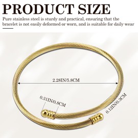 DOERDO DD Stainless Steel Cable Cuff Bracelet-Adjustable Open Bangle for Women,Hypoallergenic Statement Jewelry for Wedding, Engagement & Parties