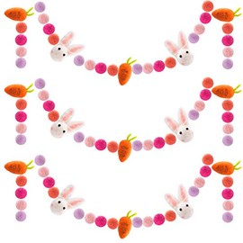 3 guirnaldas de fieltro de Pascua, conejo, zanahoria, 6.6 pies, hechas a mano, pompón, bola de fieltro, conejo, primavera, árbol, recuerdos de fiesta, para Pascua, hogar, dormitorio, sala de estar, decoración de pared