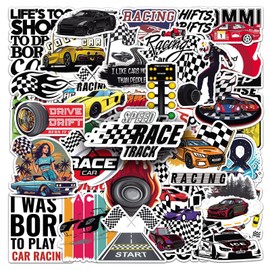 Pack of 50 Racing Competition Stickers Car Laptop Phone Guitar Skateboard Motorcycle Bicycle Racing Stickers Set Vinyl Waterproof Aesthetic Stickers for Teenagers Children Adults